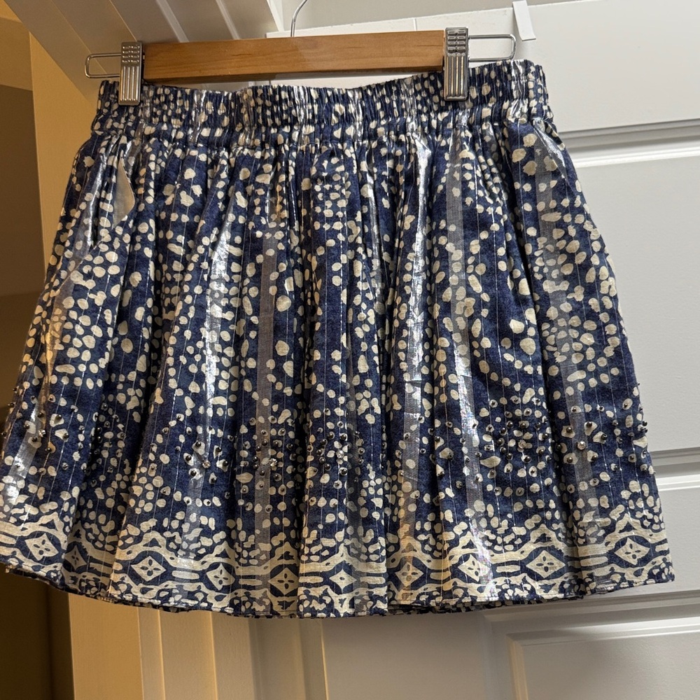 Boho Navy and White Patterned Women's Skirt With Beaded detail